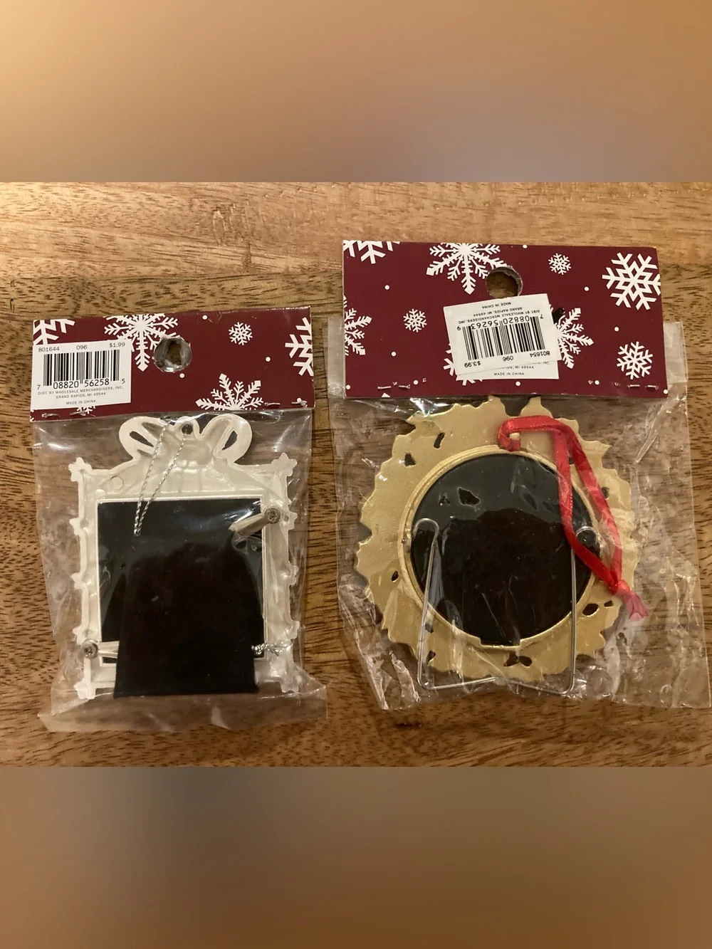 Set of 5 Ornate Metal Christmas Ornament Picture Frames